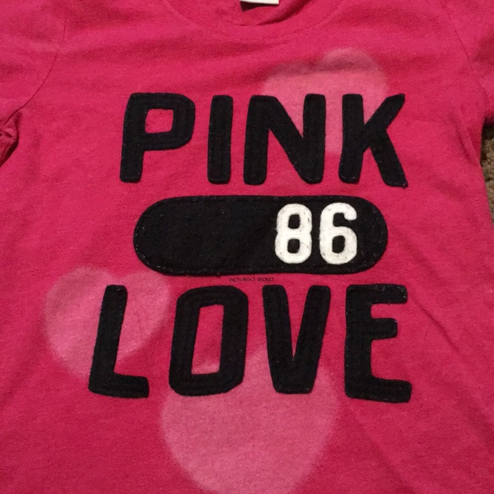 Victoria Secret Pink short sleeved Pink 86 Love top Sz Small - Picture 2 of 7